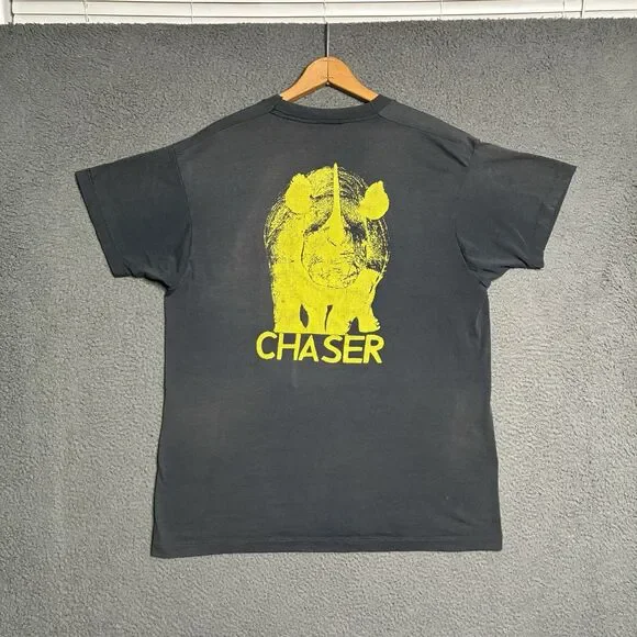 Vintage 80s Rhino Nature Fade T-Shirt Men’s XL Faded Black Distressed Burnout - Picture 2 of 11